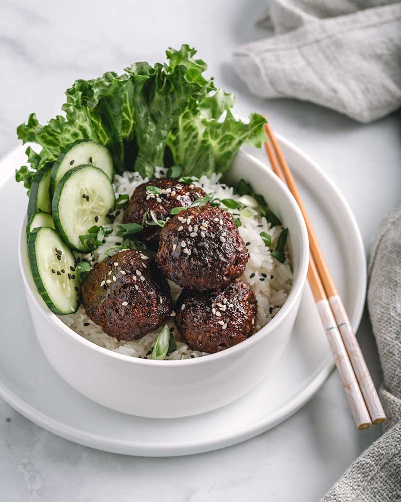 Sticky Asian Meatballs & Sesame Mayonnaise